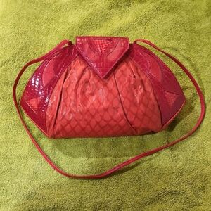 Mode Italy Chic Red Leather Clutch with Strap